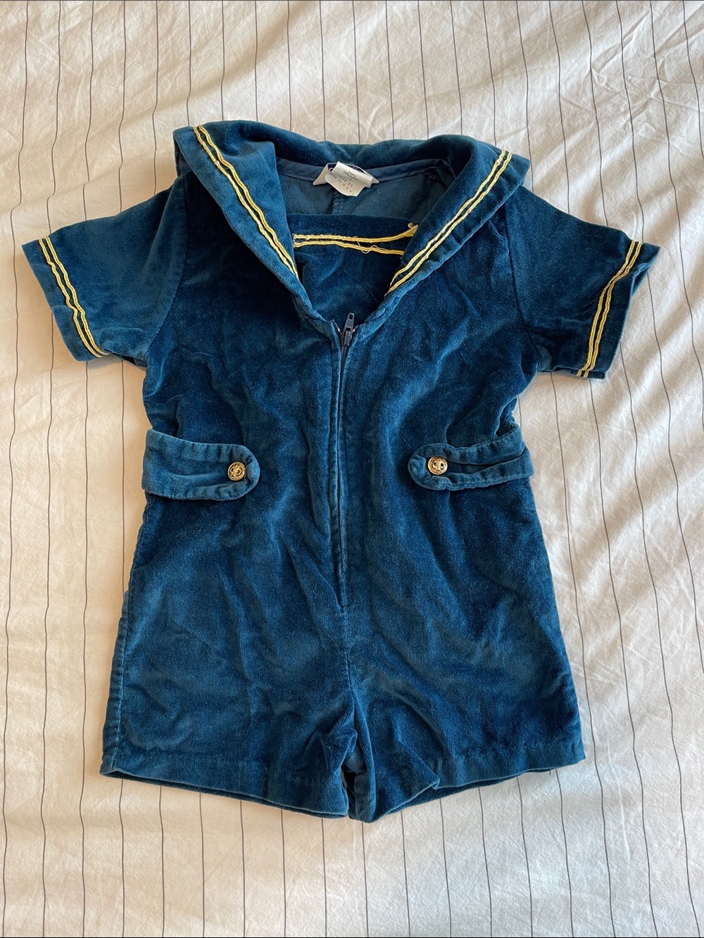 Vintage Good Lad Velvet Sailor Romper One-piece 2T USA Blue